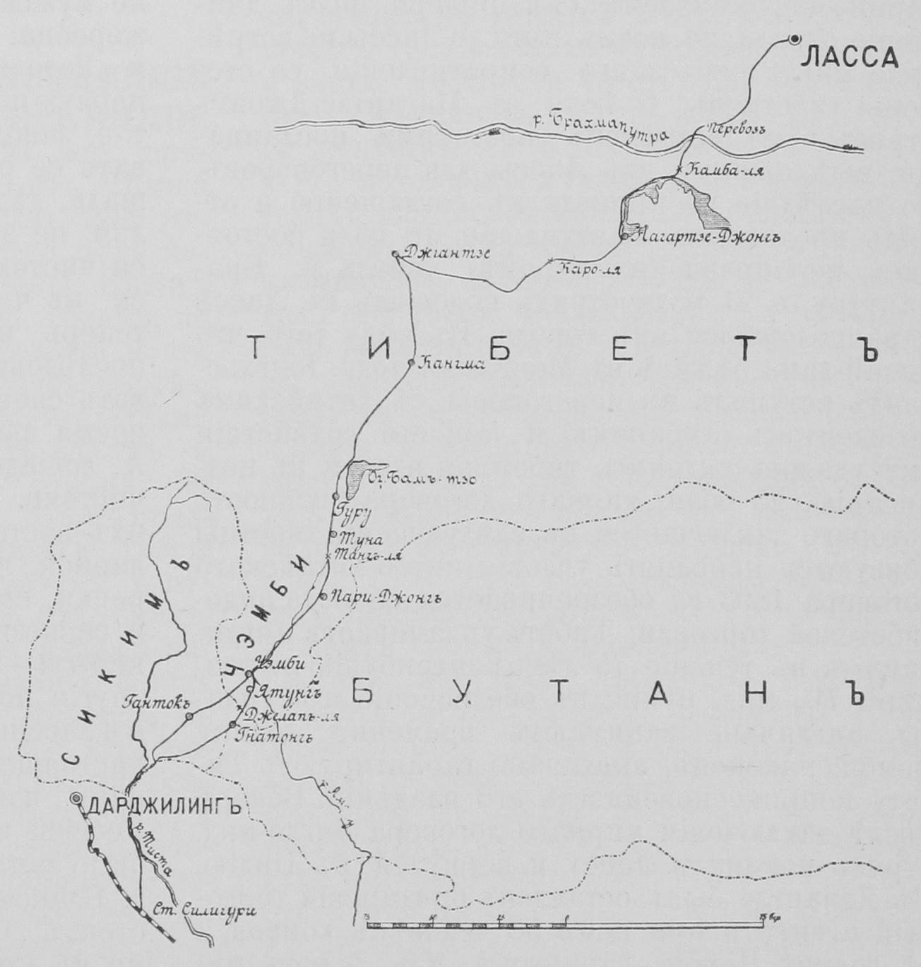 Раіонъ дѣйствій англійской военной экспедиціи въ Тибетѣ, въ 1904 году.