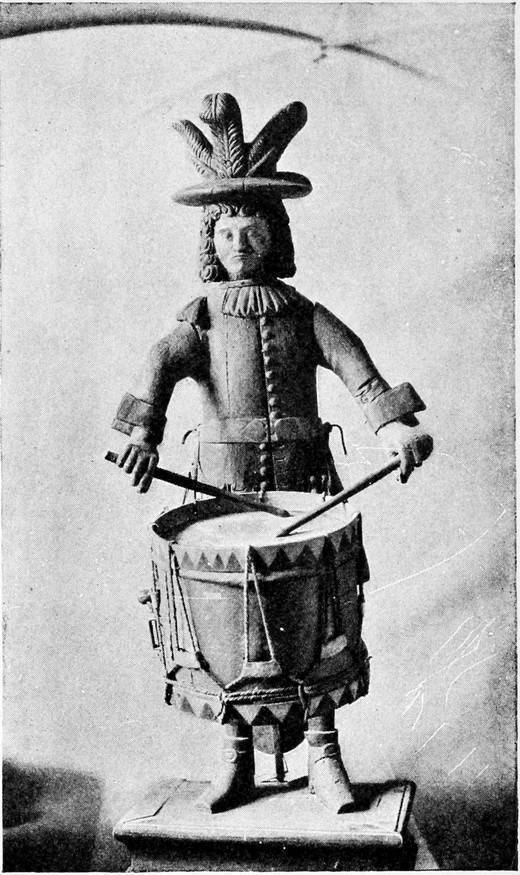 Деревянный автоматическій барабанщикъ Карла XII (взятъ подъ Полтавою въ 1709 г.).