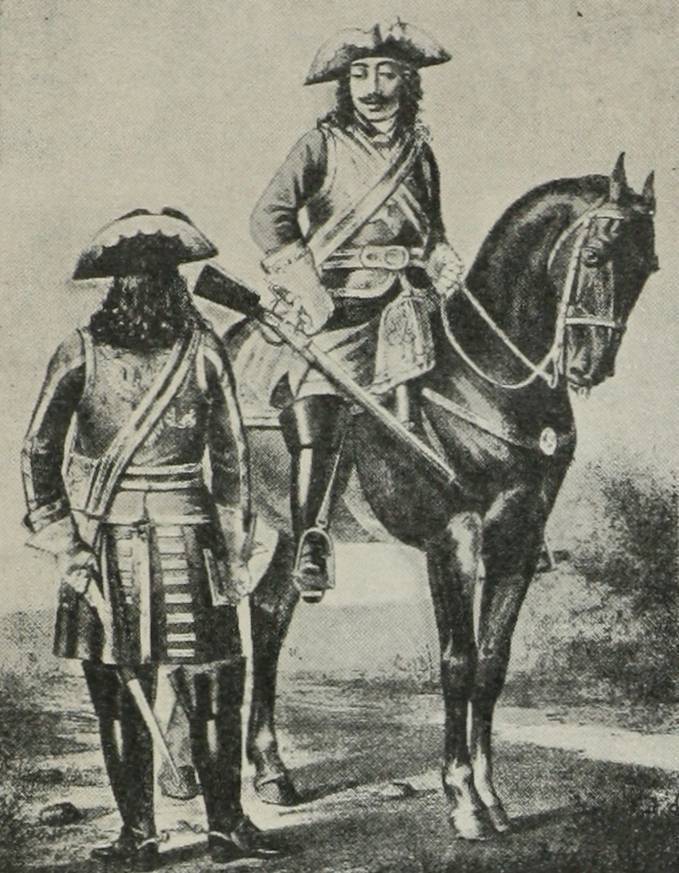 Кавалергардскій литаврщикъ и кавалергардъ въ 1724 г.