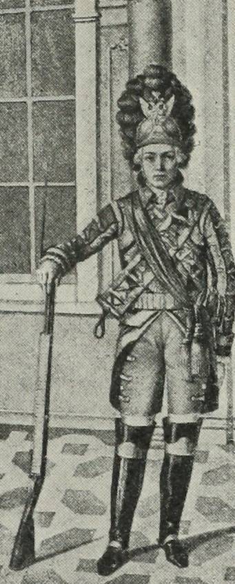 Кавалергардъ съ 1764 по 1796 г. (въ парад. формѣ).