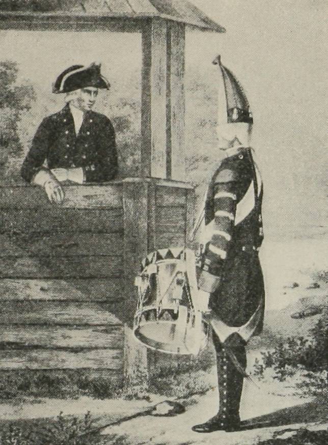 Офицеръ и гренадерскій барабанщикъ Кабардинскаго мушкетерск. полка 1797—1801 г. 
