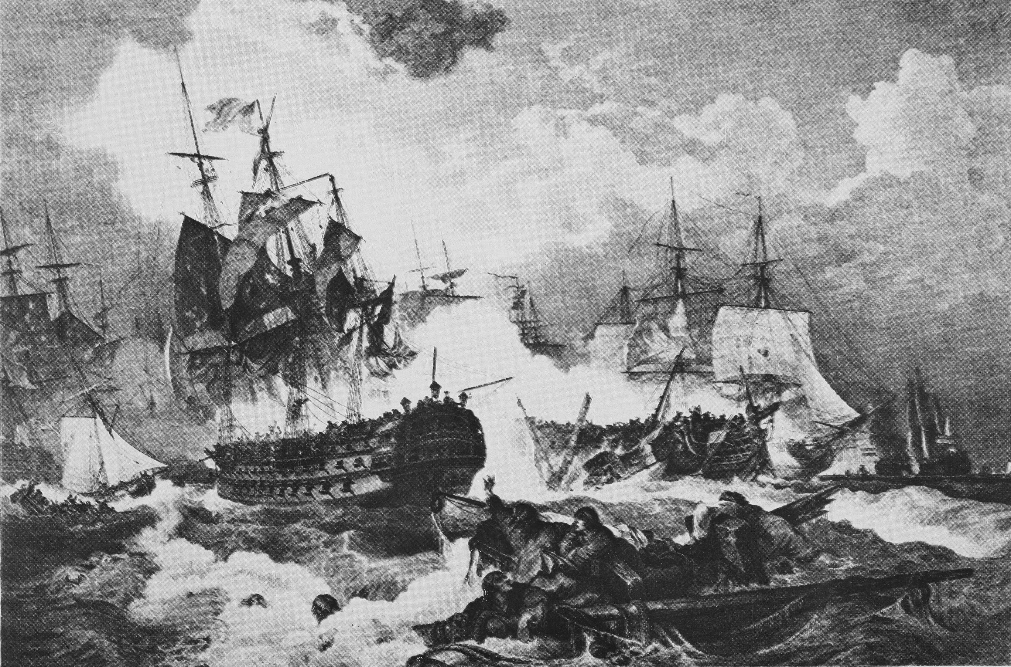 Сраженіе при Кампердаунѣ, 11 октября 1797 года. Съ англійской гравюры въ музеѣ Морского Корпуса.
