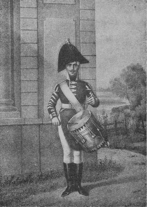 Мушкетерскій барабанщикъ Бѣлевскаго мушкетер.полка. (1802—1803 гг.).