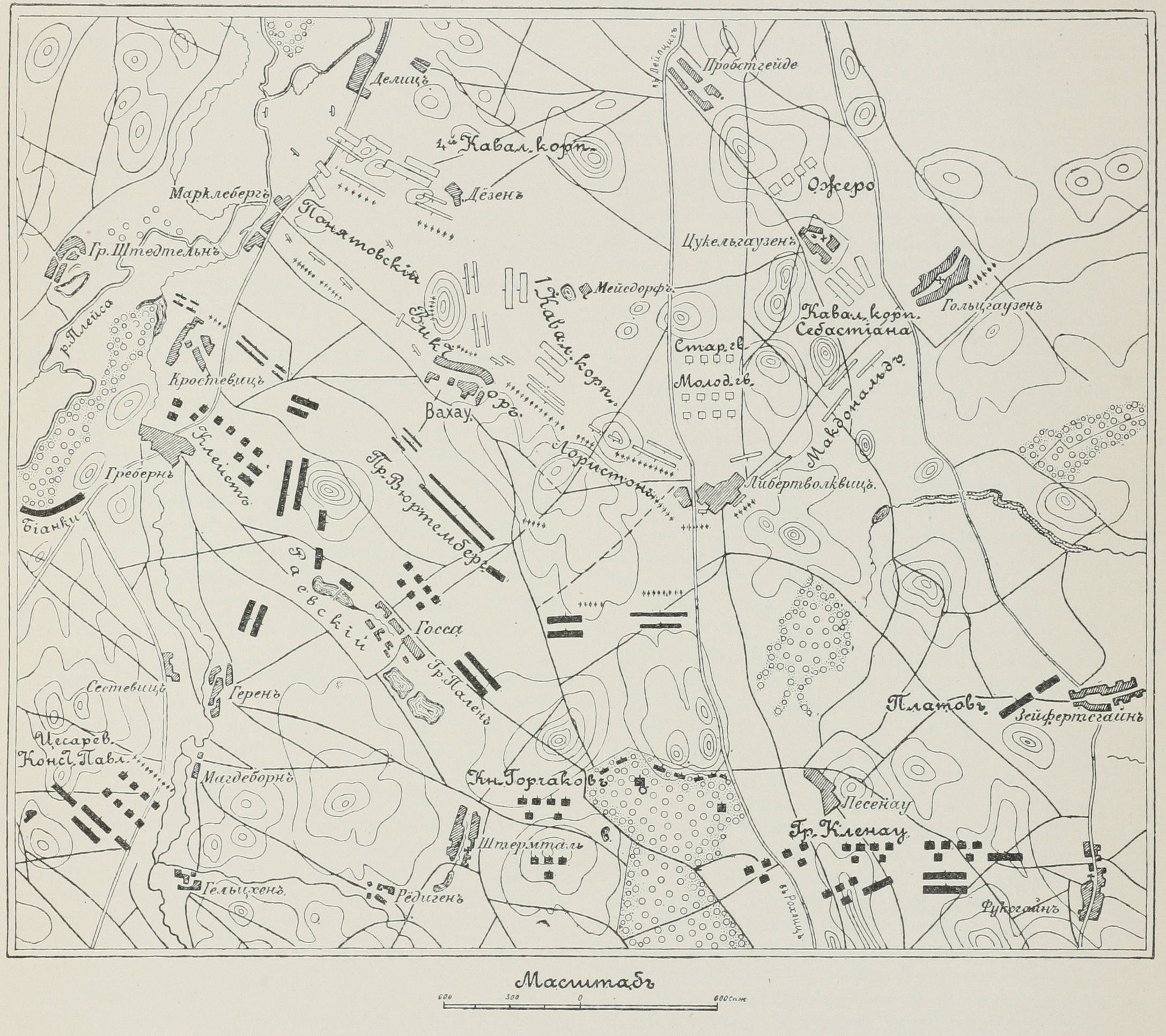 Схема сраженія у Вахау 4 октября 1813 года.