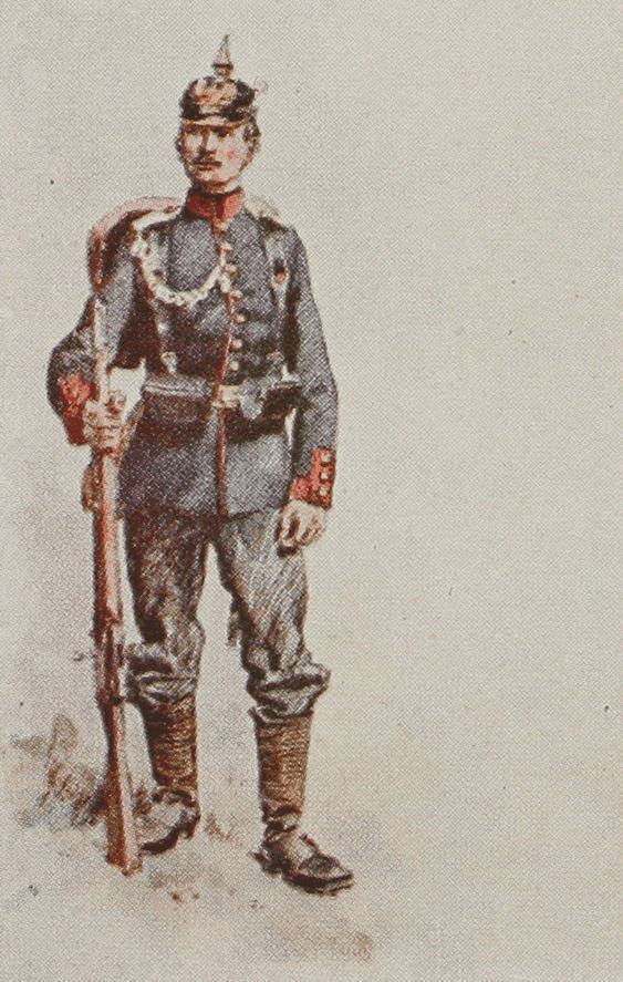 Рядовой пѣхотнаго (прусскаго) полка въ старой походной формѣ.