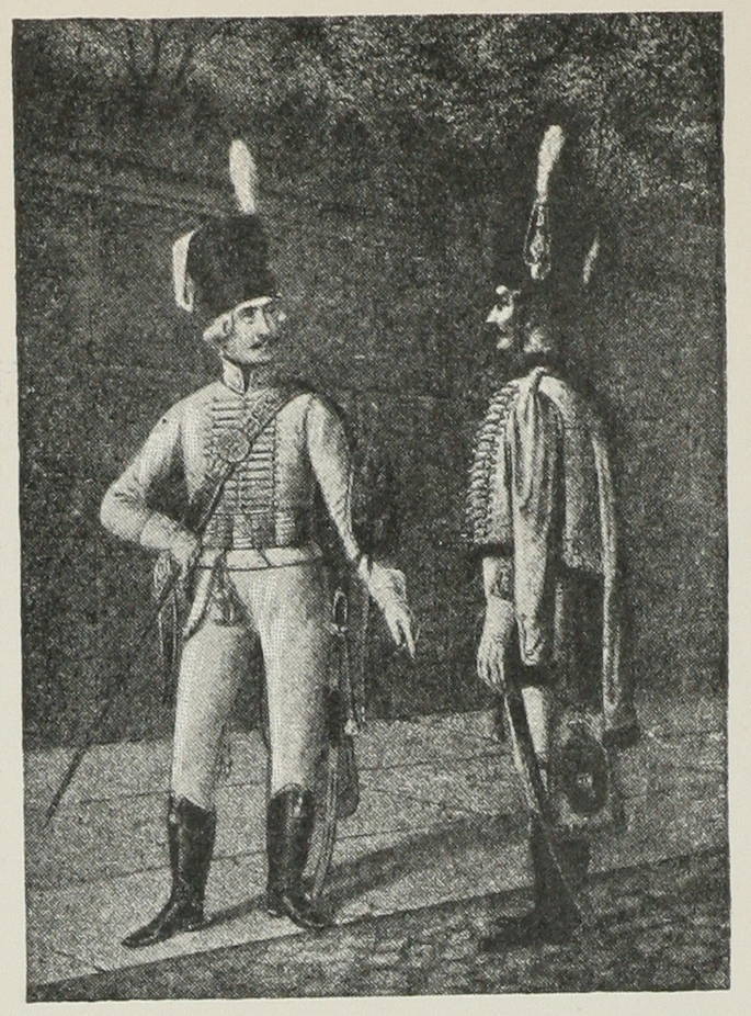 Офицеръ и рядовой л.-гв. Гусарскаго полка въ 1799 г.