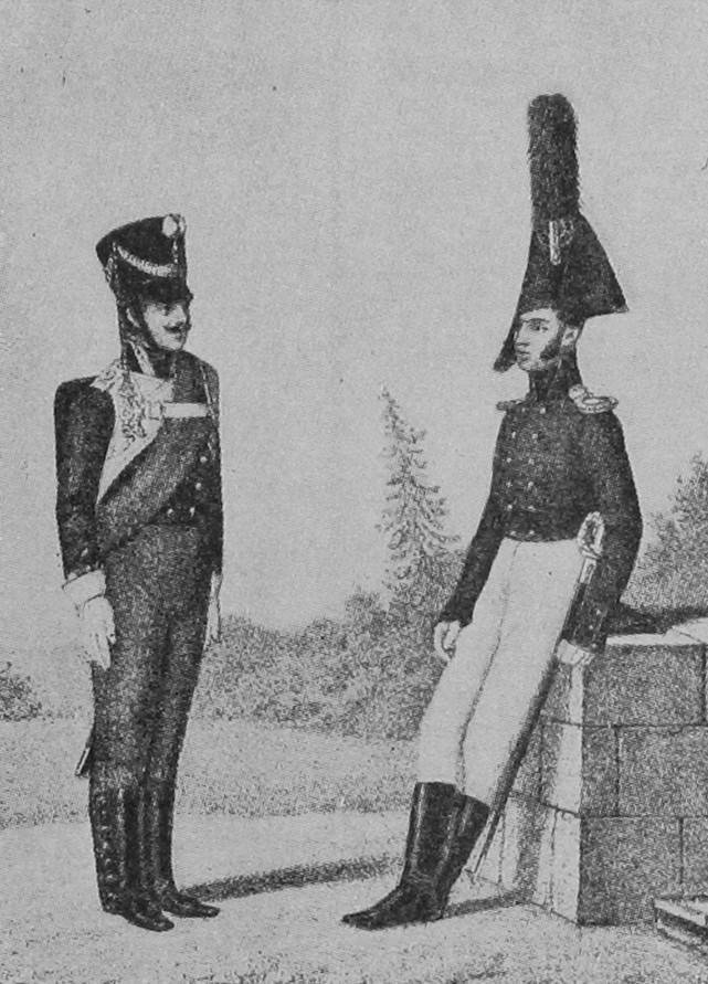 Унтеръ-офицеръ и оберъ-офицеръ 2-го піонернаго полка. (1809—10 гг.)