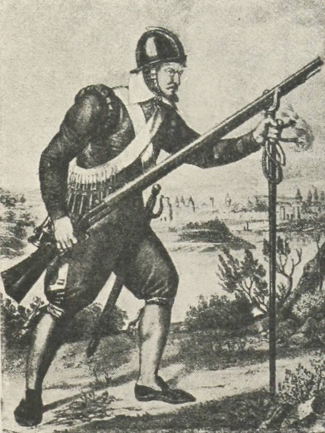 Нѣмецкихъ полковъ мушкетеръ въ XVII стол.