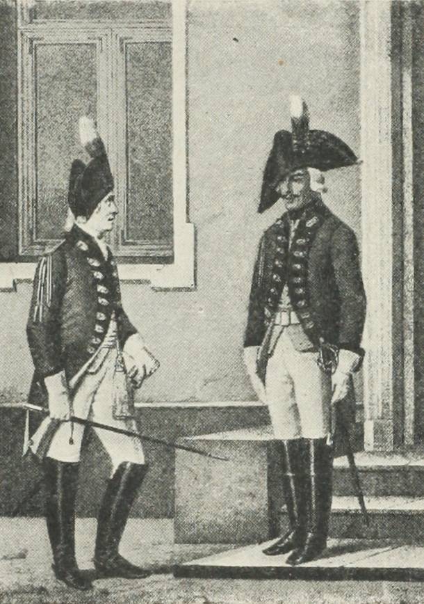 Офицеръ и рядовой Дворянскаго драгунскаго герцога де-Берри полка (1797—1800 гг.).
