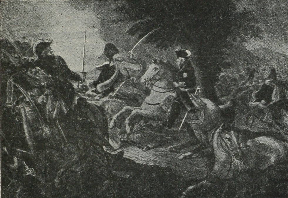 Фридрихъ Великій въ сраженіи у Куннерсдорфа.
