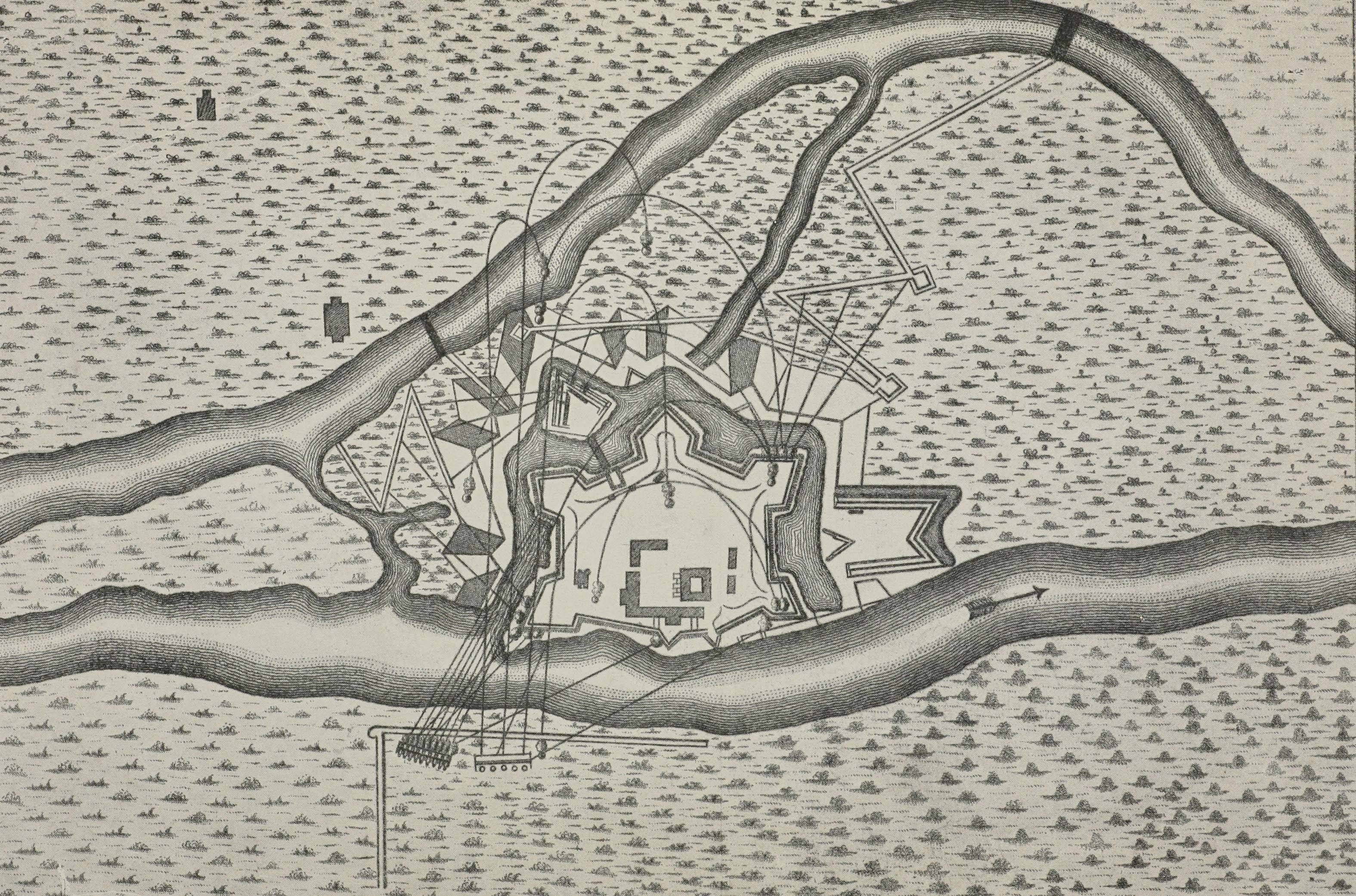 Осада Митавского замка въ 1706 году. (Рисунокъ взятъ изъ 