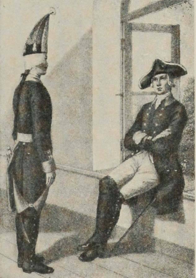Гренадеръ и оберъ-офицеръ Новоингерманландскаго мушке. п. (1797—1801).